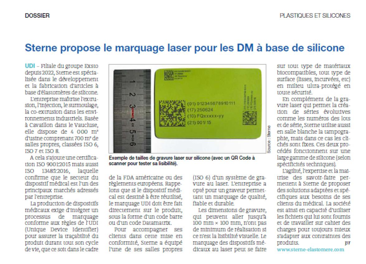 Sterne propose le marquage laser pour les DM &agrave; base de silicone